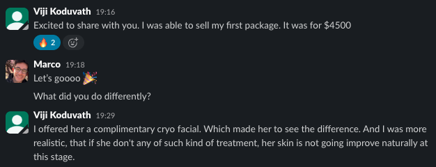 Client message — sold my first package for $4,500